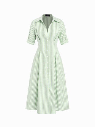 Cotton-blend Striped Mid-length Sleeve Draped Shirt Maxi Dress