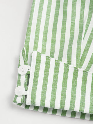 Cotton-blend Striped Mid-length Sleeve Draped Shirt Maxi Dress