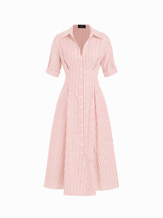 Cotton-blend Striped Mid-length Sleeve Draped Shirt Maxi Dress