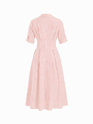Cotton-blend Striped Mid-length Sleeve Draped Shirt Maxi Dress