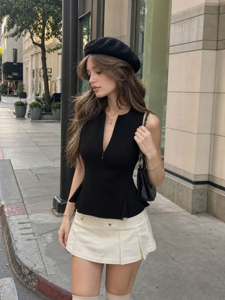 High Stretch Ruched Peplum Hem Tank Top