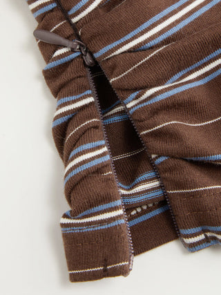 Cotton-blend Striped Polo Neck Short Sleeve Ruched Tee