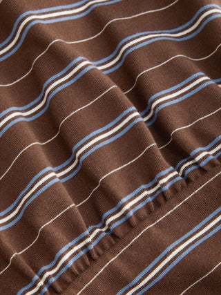 Cotton-blend Striped Polo Neck Short Sleeve Ruched Tee