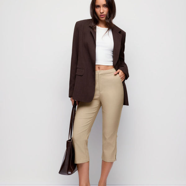 Mid Rise Split Hem Flared Capri Trousers