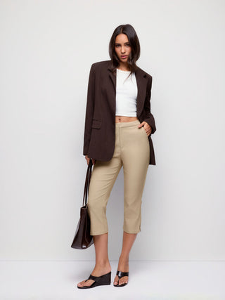 Mid Rise Split Hem Flared Capri Trousers