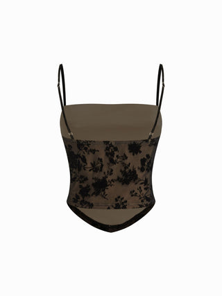 Mesh Abstract Ruched Corset Crop Cami Top