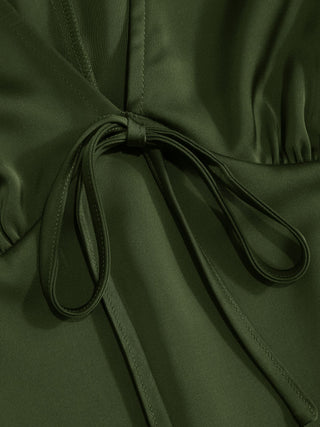 Satin V-Neck Ruched Bowknot Tank Blouse