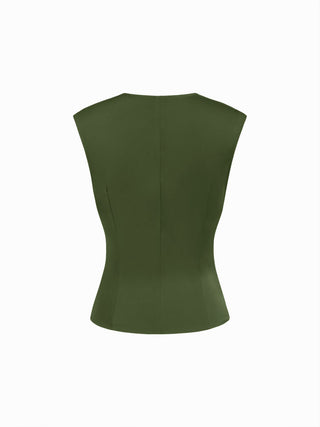 Satin V-Neck Ruched Bowknot Tank Blouse