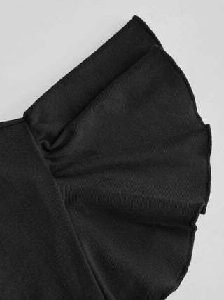 V-neck Ruffle Sleeve Lace Trim Drawstring Ruched Top