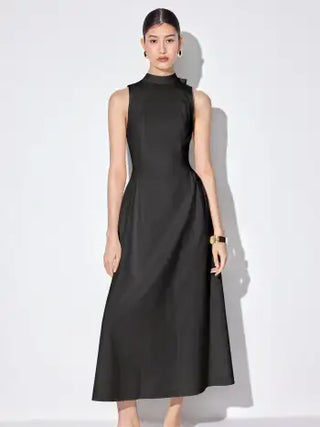 Cotton High Neck Backless Bowknot A-line Maxi Dress