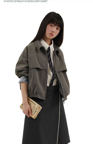 [Moromoro2] Washed Cotton Cropped Jacket