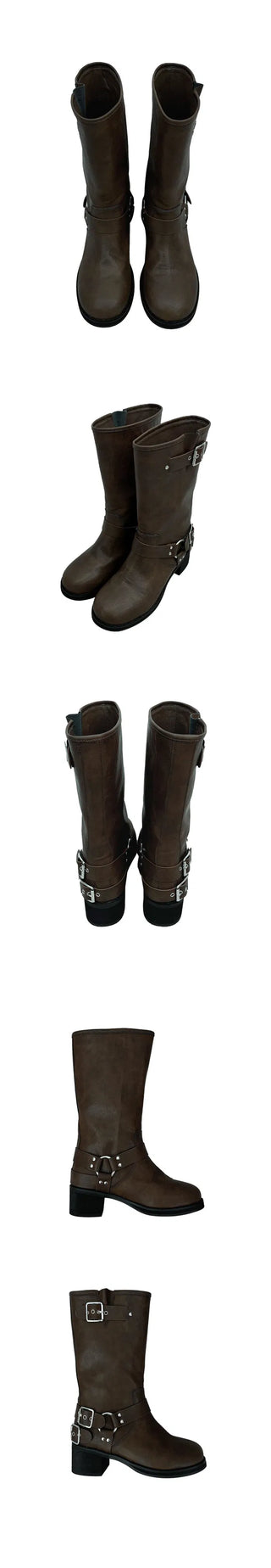 Biker mid-heel boots