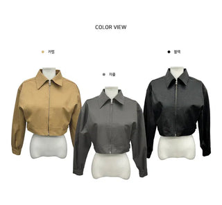 Single-collar half-crop leather jacket - 3 colors