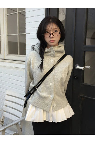 Moruka Hooded Button High Neck Knitwear Cardigan - 5 Colors