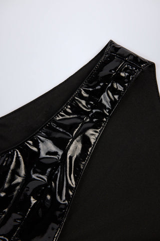 Glossy Vinyl Plunge-Neck Bodysuit in Black