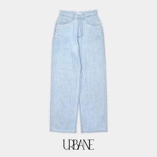 Light denim straight wide pants