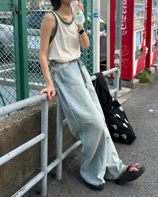Color-block linen sleeveless top