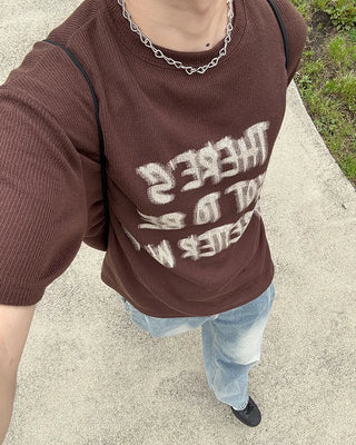 (Unisex) Marker Lettering Knit Half T-Shirt