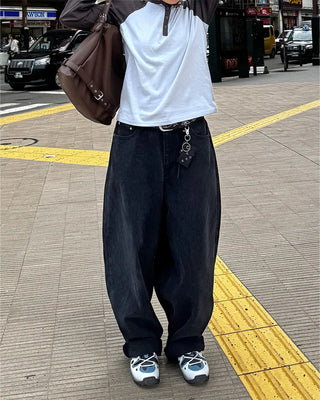 (Unisex) Star Embroidered Balloon Denim Pants