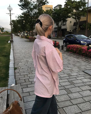 Oversized striped short-sleeved shirt