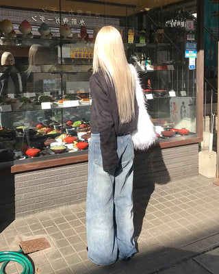 Semi-wide denim pants
