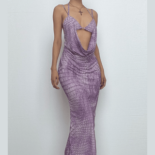 Halter hollow out print cami cut out maxi dress
