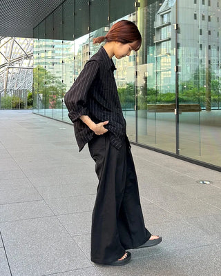 Twill balloon wide pants