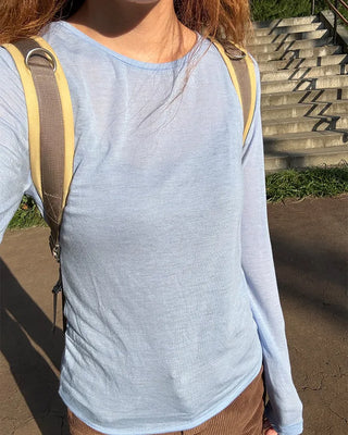 Round neck sheer long sleeve