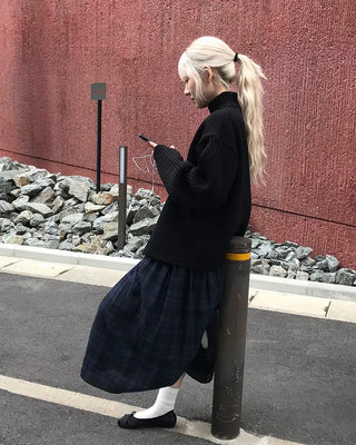 Check pattern cotton long skirt