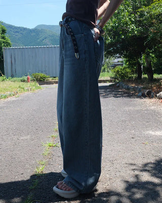 Wide striped denim pants