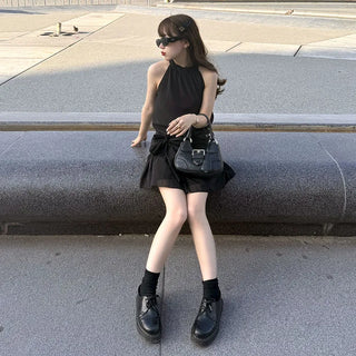 Halter neck frill mini dress