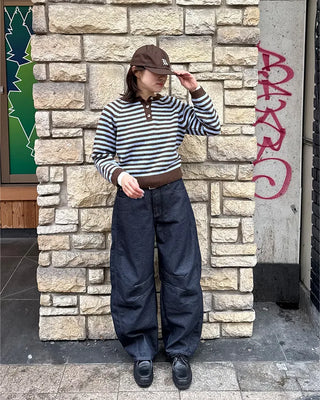 Striped Henley Neck Knit