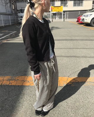 Striped pants with string waistband