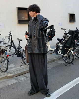 (Unisex) Washed Vintage Half Leather Jacket