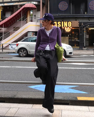 (Unisex) Color-block balloon denim pants