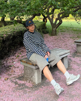 Multi-striped long-sleeved T-shirt