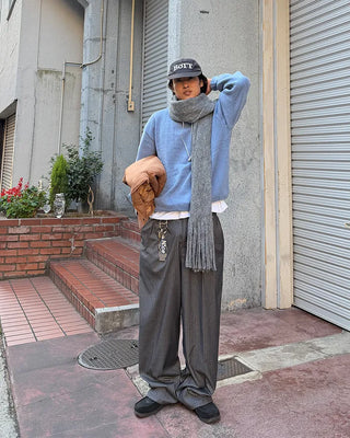 Two-pleat striped slacks