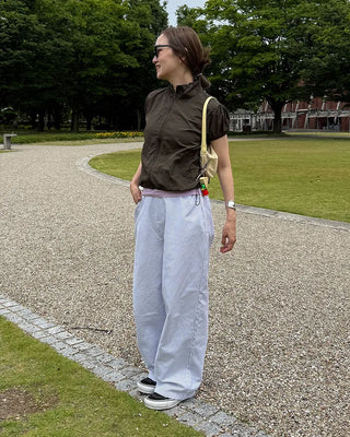 Summer cotton striped wide-leg pants