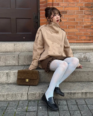 High-neck short trench coat