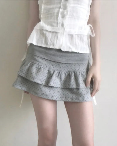 (2 colors) Polka Dot Frill Skirt Pants