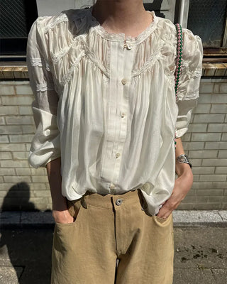 Scalloped lace detail blouse