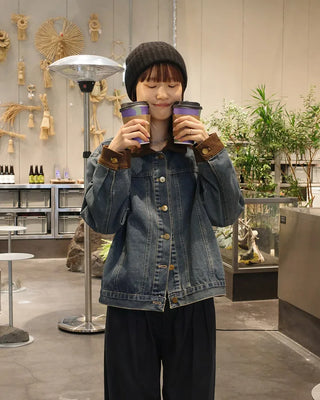 Corduroy Collar Neck Denim Jacket