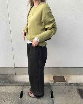 Striped wide-leg denim pants