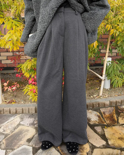 Brushed two-pleat wide slacks