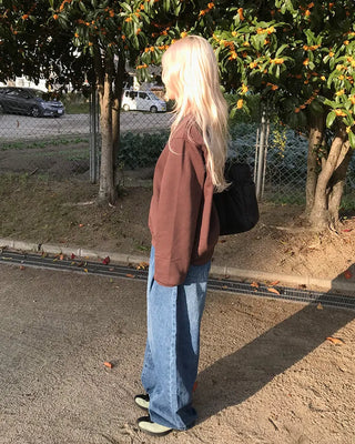 Side-tuck washed denim pants