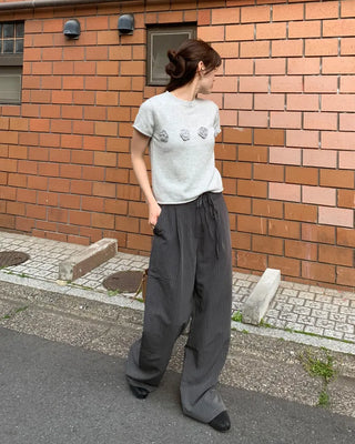 Striped pintuck wide-leg pants