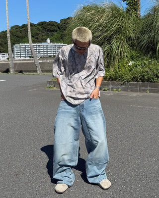 Wide balloon denim pants