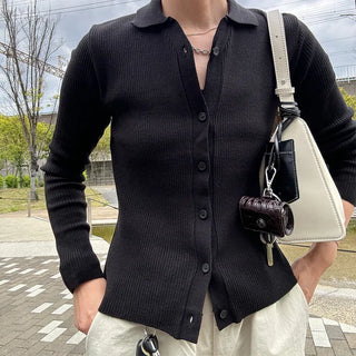 V-neck ribbed cardigan