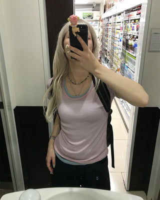 See-through layered half T-shirt