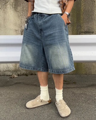Washed Bermuda denim pants